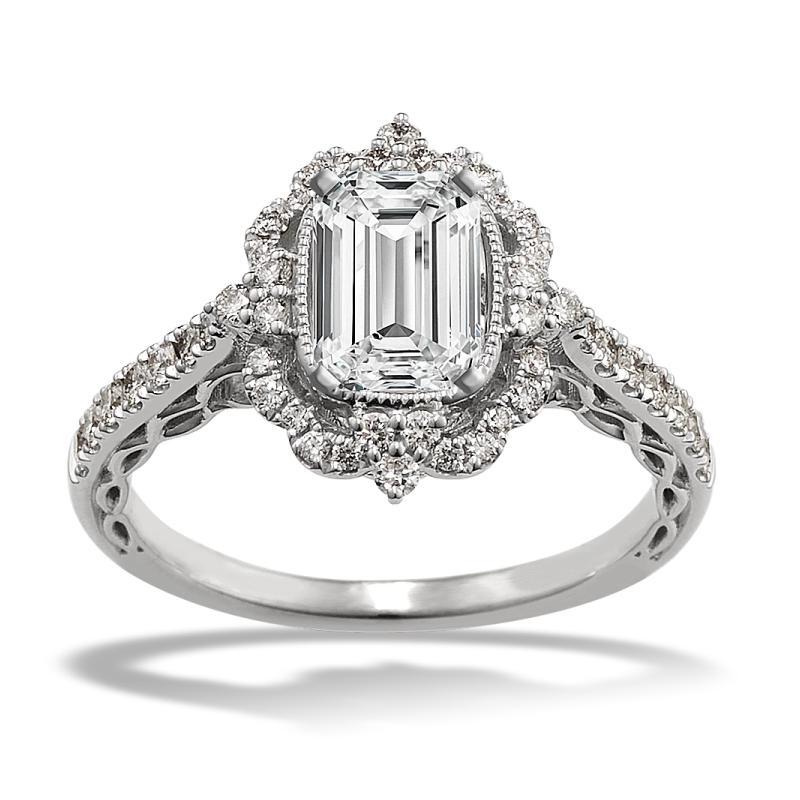 iiAthena Vintage Halo Emerald Cut Moissanite Engagement Ring