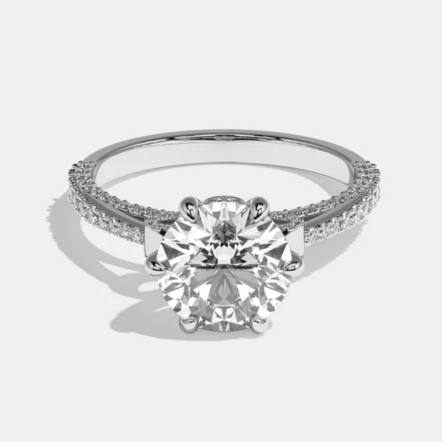 3.0CT Six Prong Round Moissanite Engagement Ring In Sterling Silver