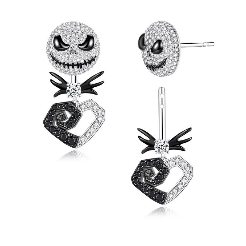 Two Ways Wear Halloween Skull Earrings In Sterling Silver