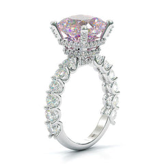 Double Under Halo Cushion Cut Fancy Pink Gemstone Engagement Ring