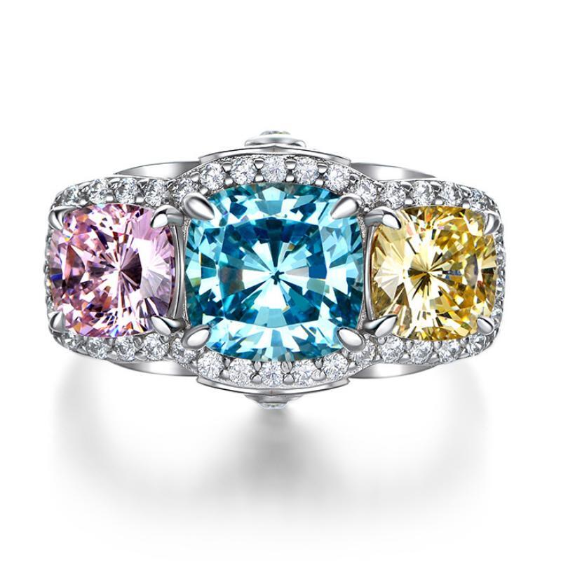iiAthena Halo Cushion Cut Three Stone Engagement Ring