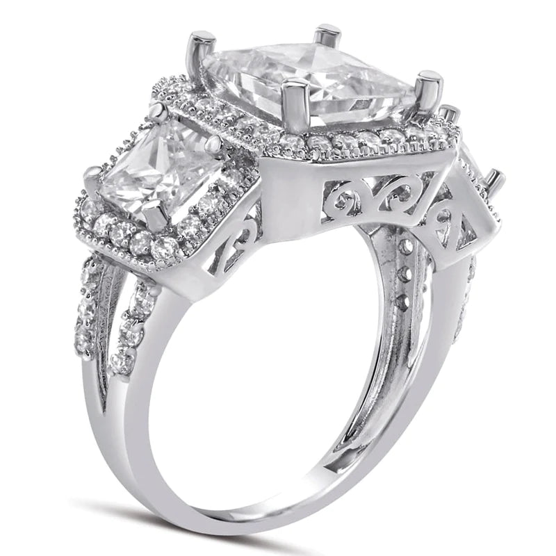 iiAthena Halo Princess Cut Art Deco Three Stone Moissanite Engagement Ring