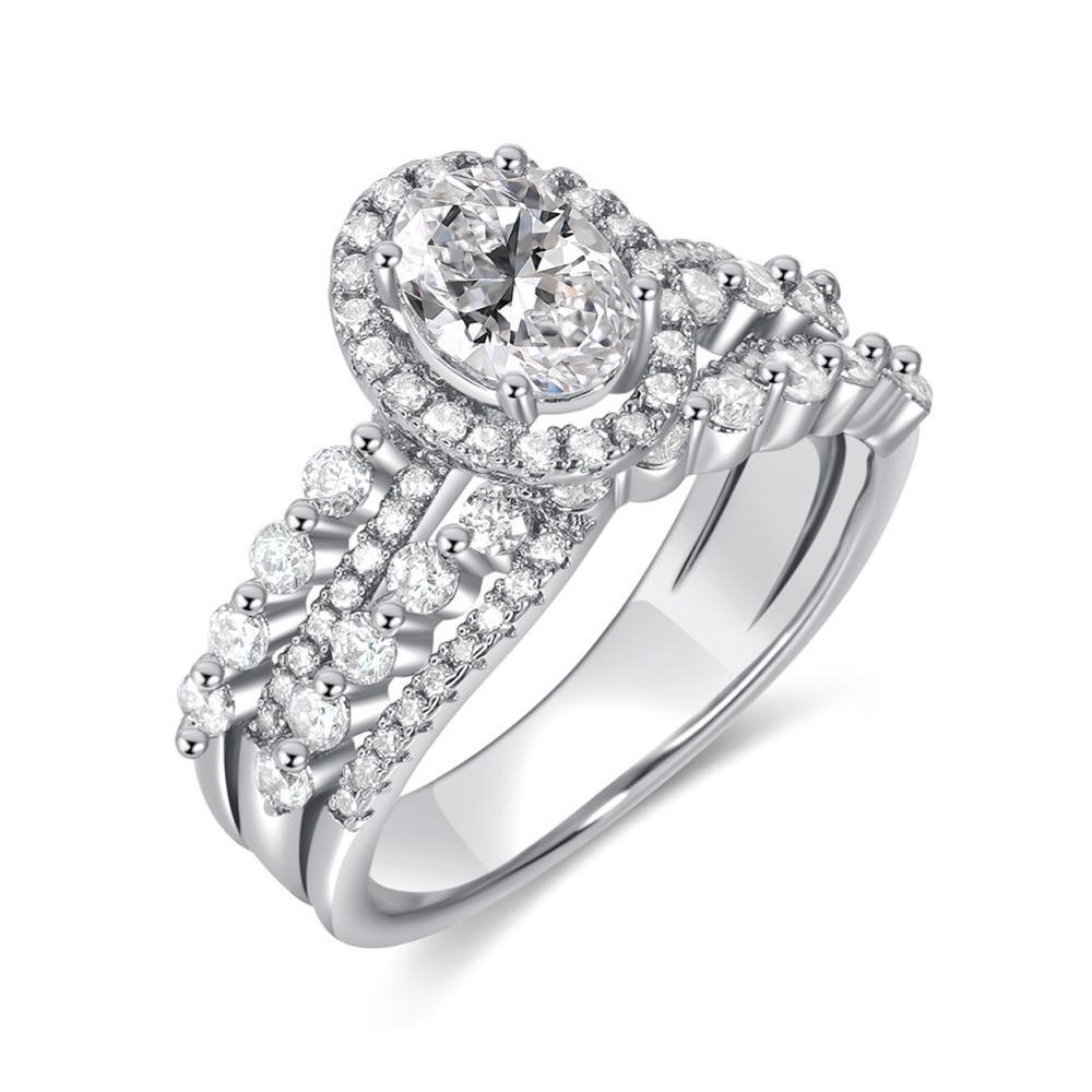 1.5CT Halo Oval Cut Moissanite Engagement Ring