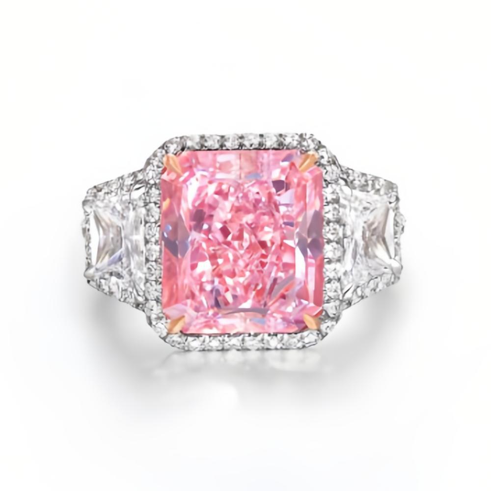 iiAthena 7CT Radiant Cut Pink Gemstone Three Stone Engagement Ring