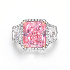iiAthena 7CT Radiant Cut Pink Gemstone Three Stone Engagement Ring