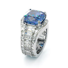 iiAthena 6.84CT Cushion Cut Blue Sapphire Engagement Ring