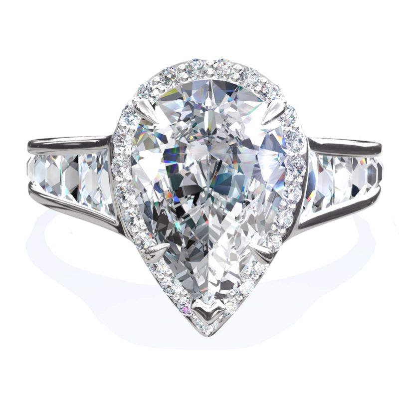 iiAthena Halo Pear Shaped Moissanite Engagement Ring