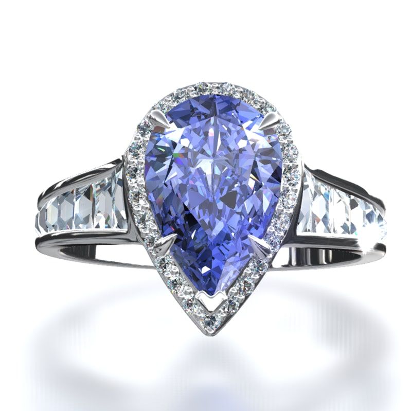 iiAthena 2.5CT Halo Pear Cut Blue Sapphire Engagement Ring