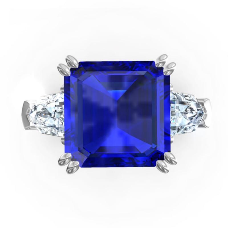 iiAthena Asscher Cut Three Stone Sapphire Engagement Ring