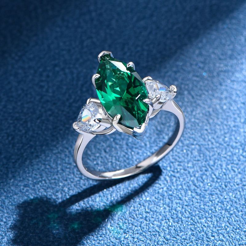 3.86CT Marquise Cut Emerald Three Stone Engagement Ring