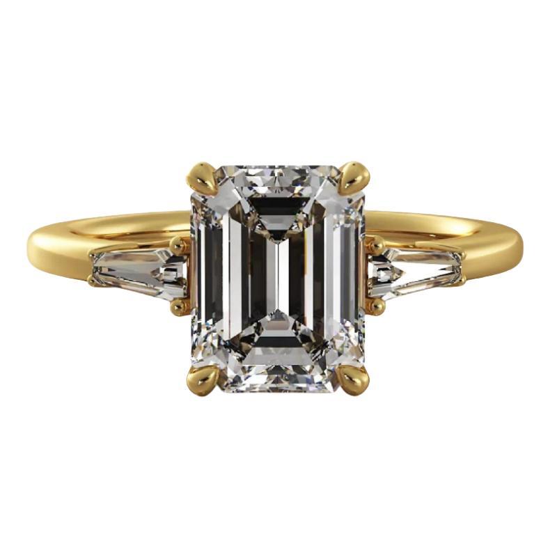 iiAthena Emerald Cut And Baguette Three Stone Moissanite Engagement Ring