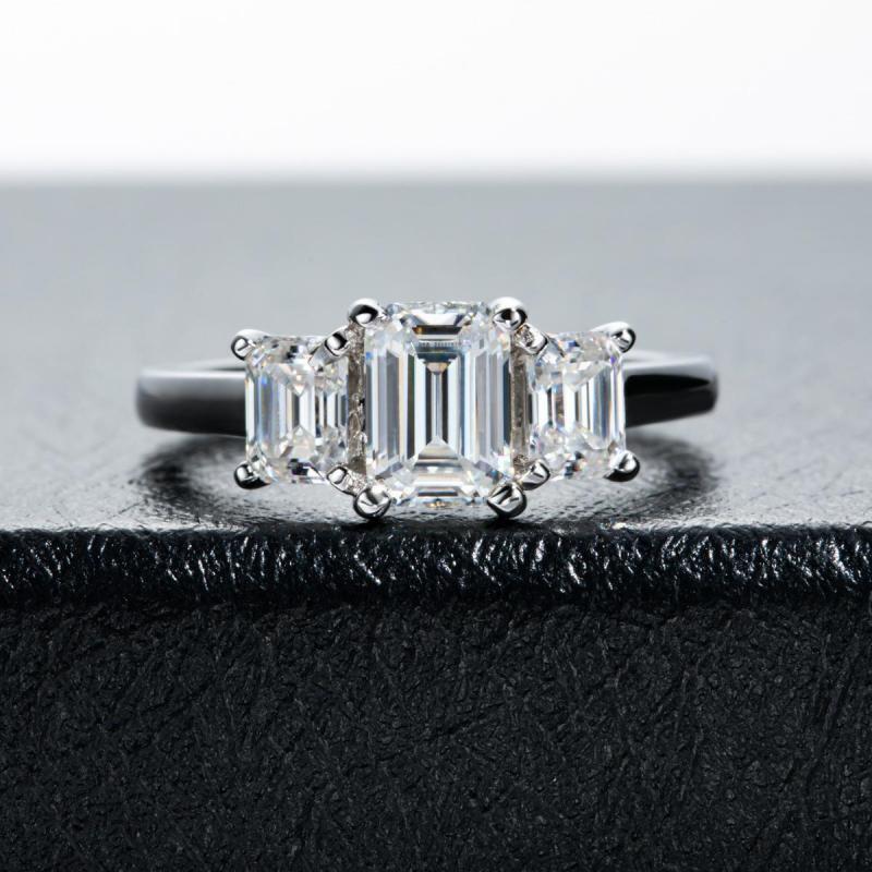 iiAthena Three Stone Emerald Cut Moissanite Engagement Ring