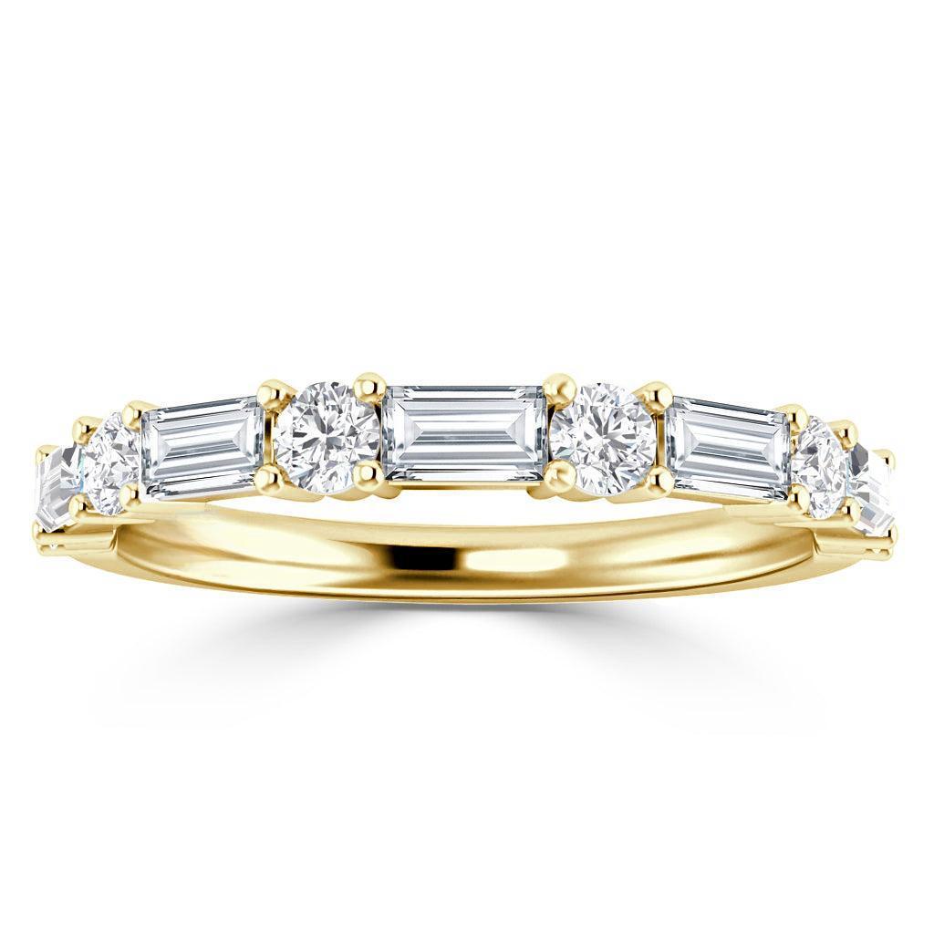 Alternating Baguette and Round Moissanite Wedding Band