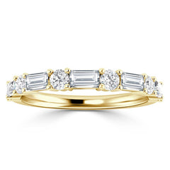 Alternating Baguette and Round Moissanite Wedding Band