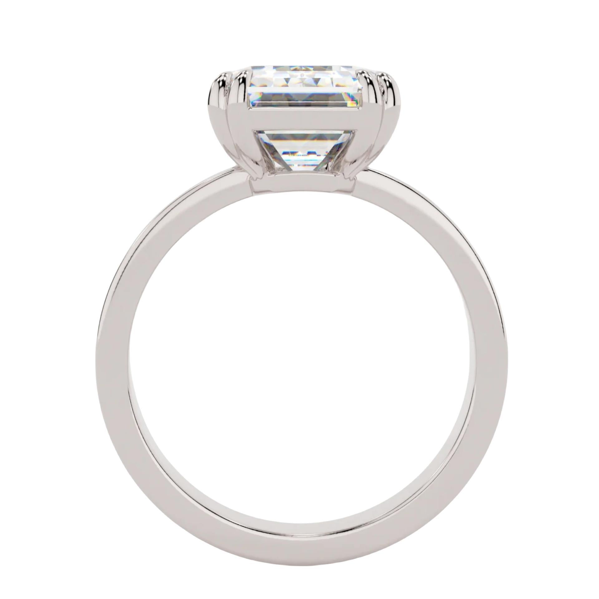 Emerald Cut Solitaire Flat Band Moissanite Engagement Ring