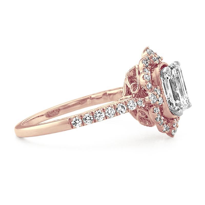 iiAthena Vintage Halo Emerald Cut Moissanite Engagement Ring