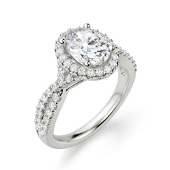 Halo Oval Cut Moissanite Twisted Engagement Ring