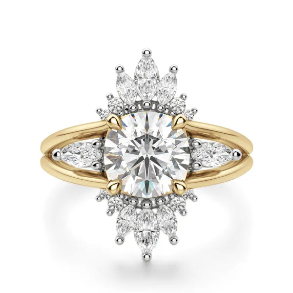 Two Tone Vintage Round Cut Moissanite Engagement Ring