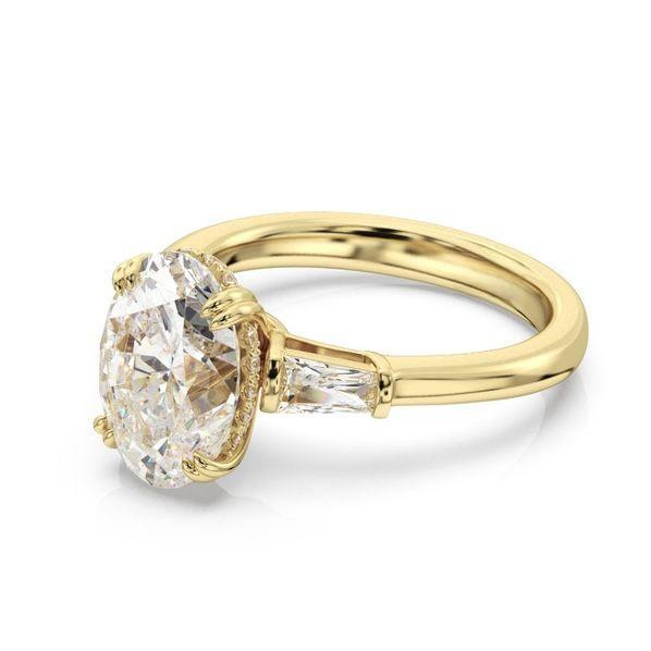Moissanite Oval Cut Baguette Side Stone Engagement Ring