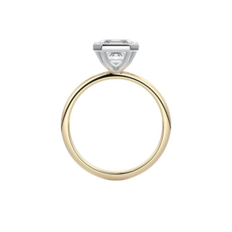 Two Tone Asscher Cut Solitaire Bezel Set Engagement Ring