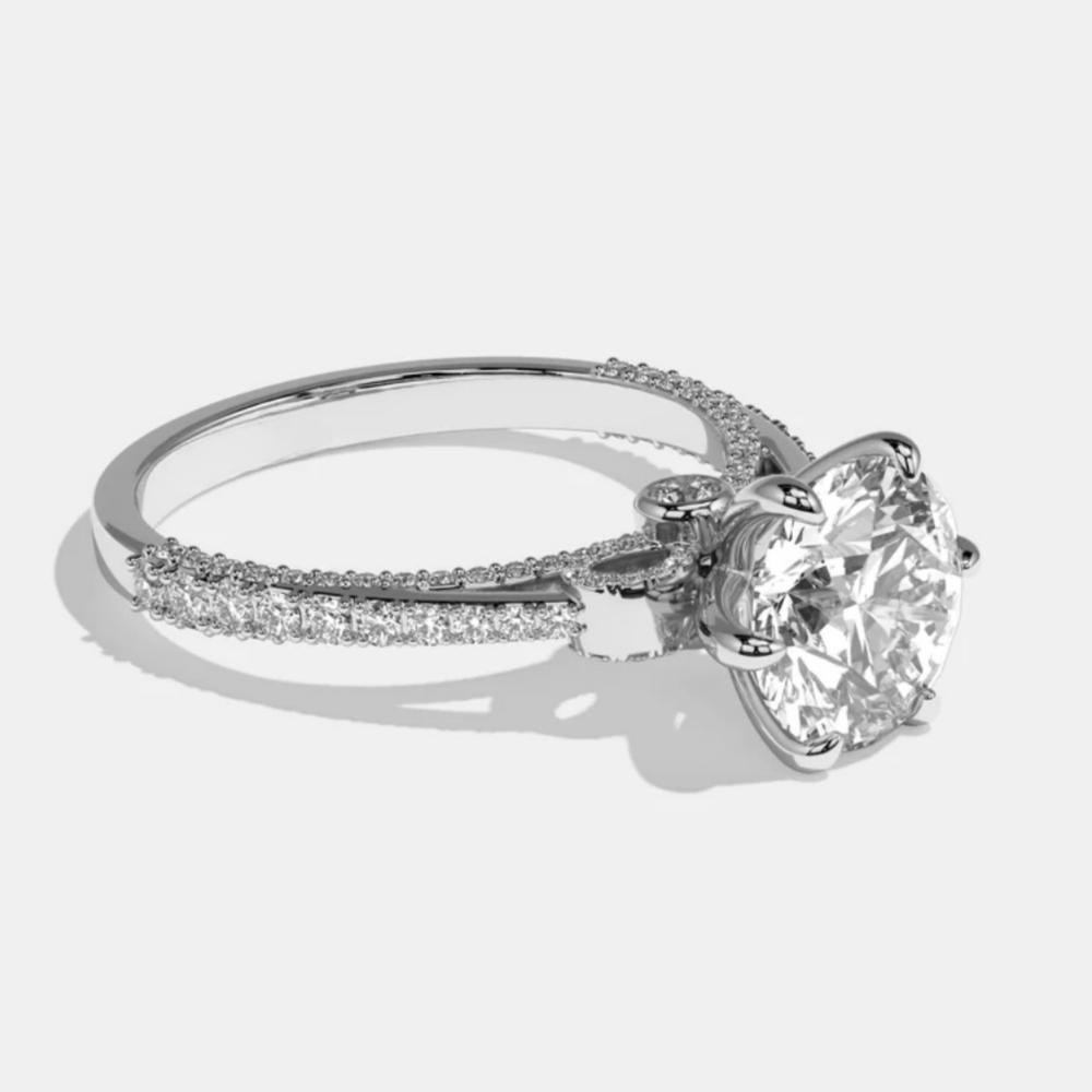 3.0CT Six Prong Round Moissanite Engagement Ring In Sterling Silver