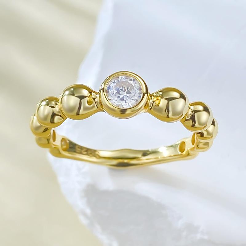 Round Bezel Set Sterling Silver Ring 18K Gold Plated