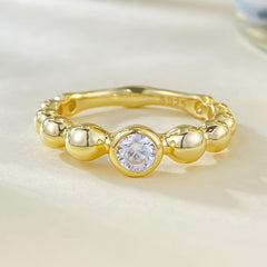 Round Bezel Set Sterling Silver Ring 18K Gold Plated