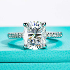 5ct Elongated Cushion Cut Moissanite Engagement Ring With Hidden Halo