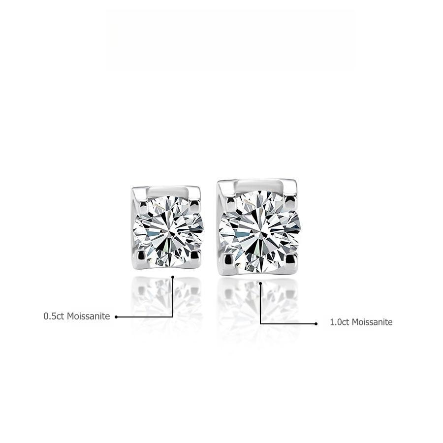 Classic Moissanite Sterling Silver Stud Earrings With Screw Backs