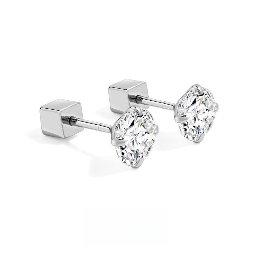 Classic Moissanite Sterling Silver Stud Earrings with Square Screw Backs