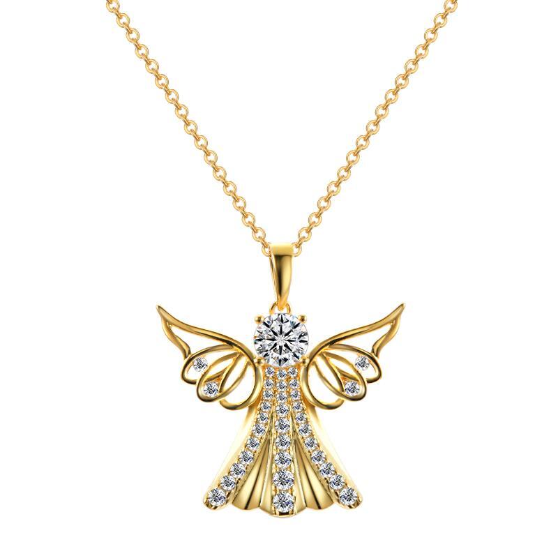 Round Moissanite Angel Necklace With 18K Gold Plated