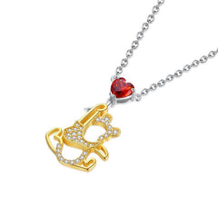 1.5CT Red Heart Bear Necklace In Sterling Silver