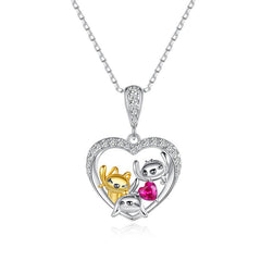 Koala Couple With Child Heart Shaped 925 Sterling Silver Necklace