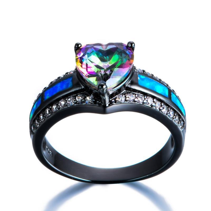iiAthena Heart Shaped Topaz Blue Opal Black Ring