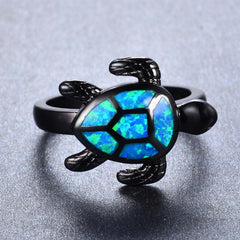 iiAthena Opal Turtle Ring In Black Gold Plating