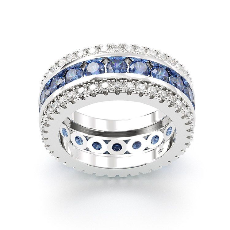iiAthena Three-Row Birthstone Eternity Wedding Ring For Women