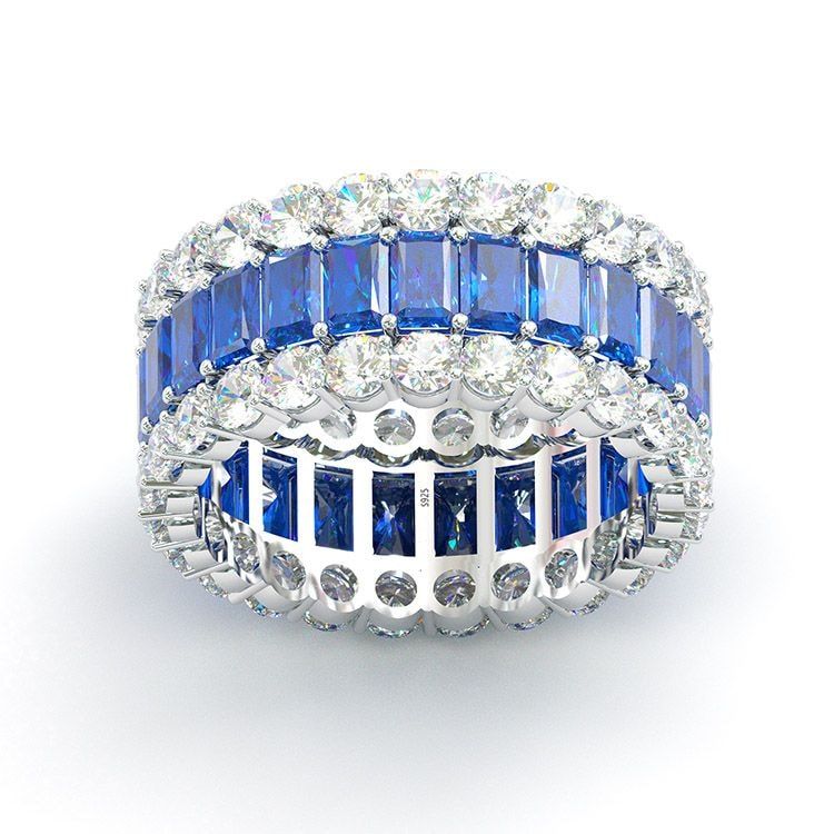 iiAthena Emerald Cut Birthstone Eternity Wedding Ring For Women
