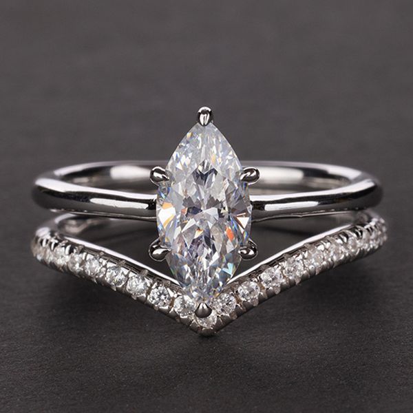 Marquise Cut Moissanite Bridal Set In Sterling Silver