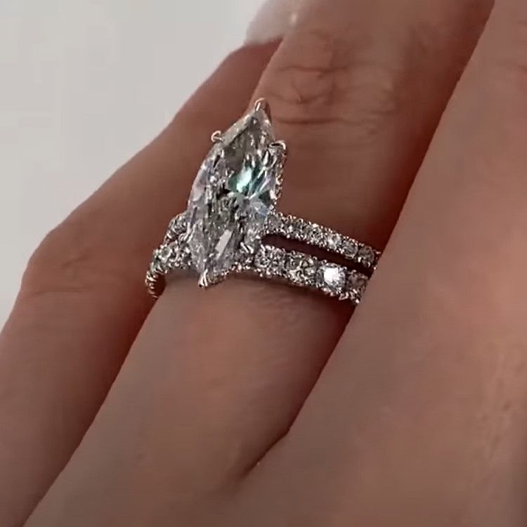 Marquise Cut Moissanite Engagement Ring Set Bridal Set