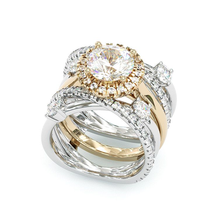 iiAthena Halo Two Tone Moissanite Engagement Ring Set Bridal Set