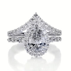iiAthena Halo Pear Cut Moissanite Engagement Ring Set