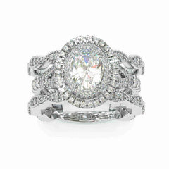 iiAthena Double Halo Oval Cut Moissanite Engagement Ring Set Bridal Set