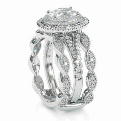 iiAthena Double Halo Oval Cut Moissanite Engagement Ring Set Bridal Set