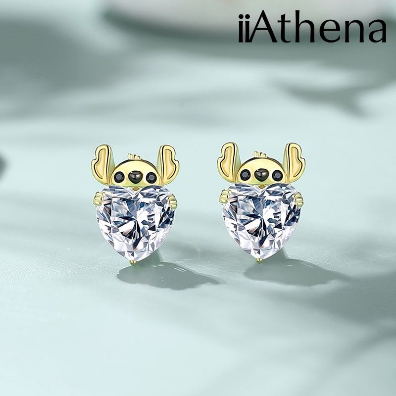 iiAthena Heart-shaped Moissanite Koala Stud Earrings