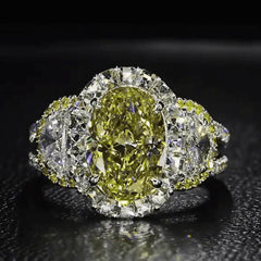 iAthena Halo Oval Cut Created Yellow Gemstone Three Stone Engagement Ring