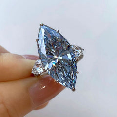 Three Stone 3 Carat Marquise Cut Intense Blue Engagement Ring