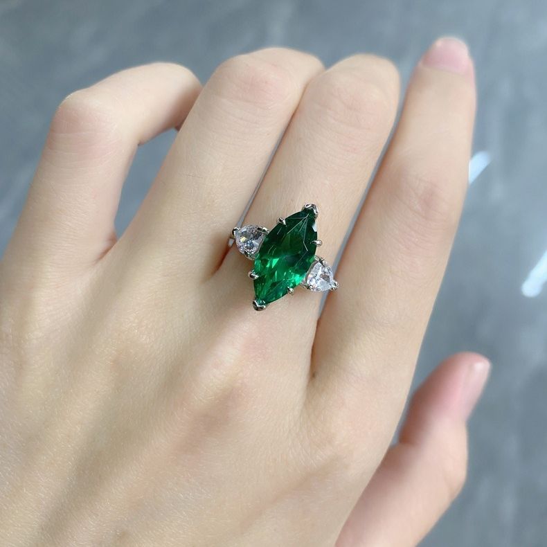 3.86CT Marquise Cut Emerald Three Stone Engagement Ring