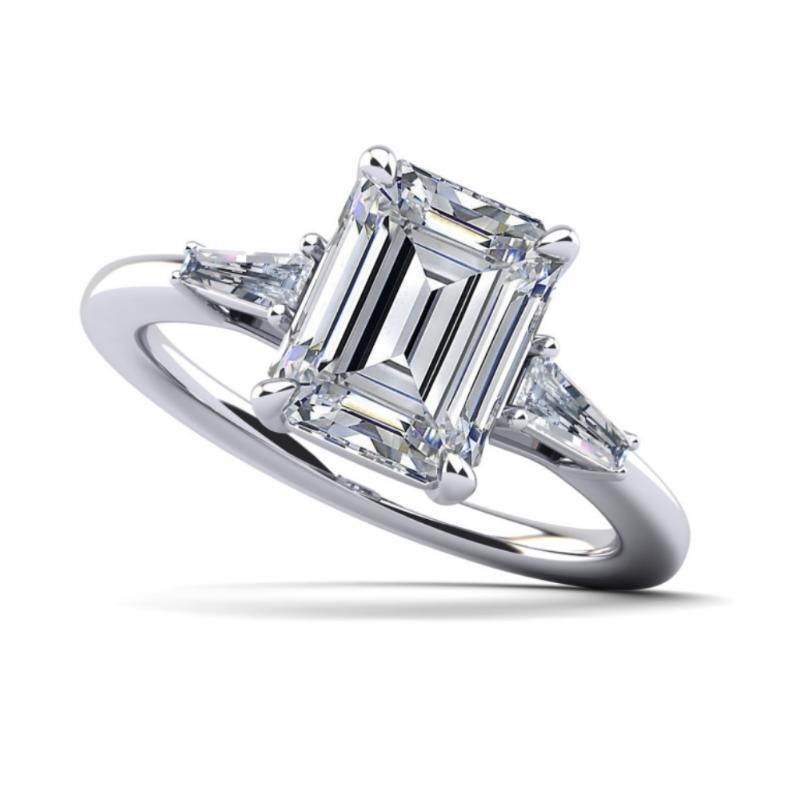 iiAthena Emerald Cut And Baguette Three Stone Moissanite Engagement Ring