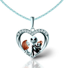 Heart Shaped Skull Couple and Baby Girl Family Necklace
