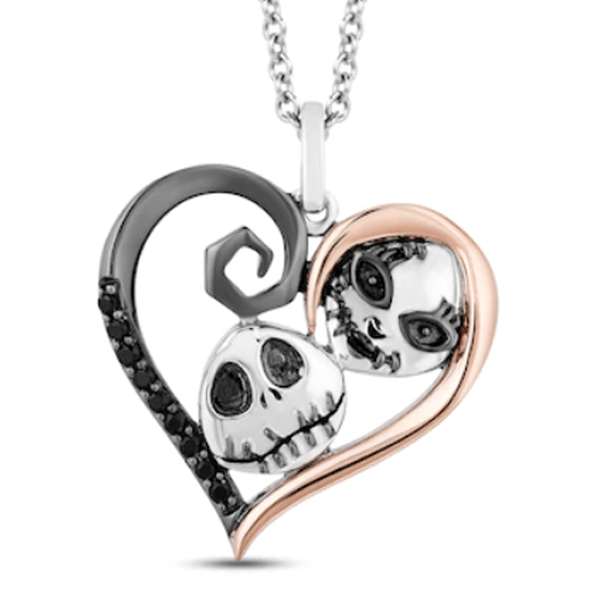 Skull Couple Pendant Necklace 925 Sterling Silver Halloween Necklace